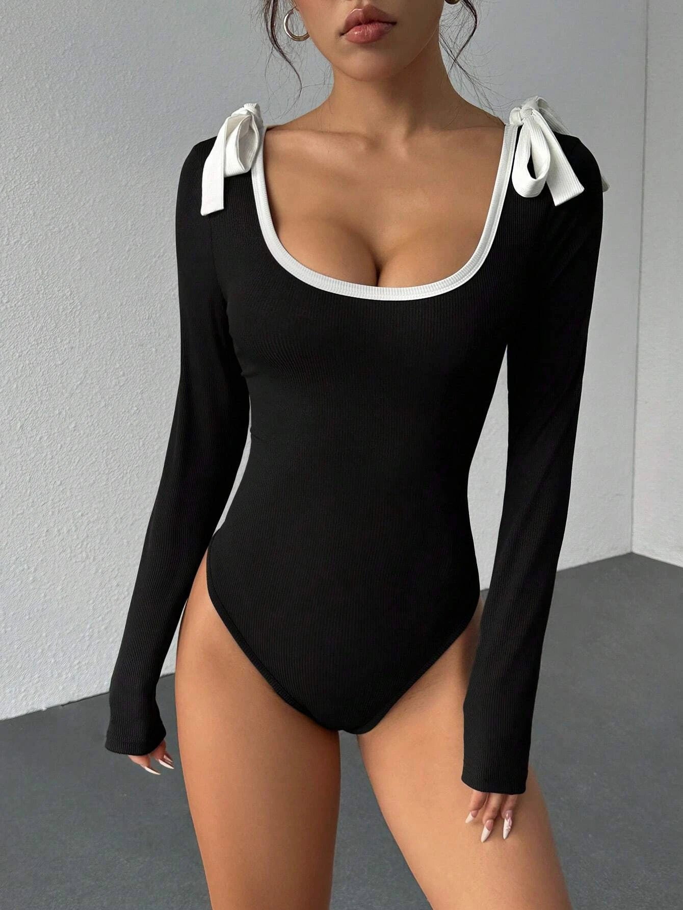 Body Coupe Slim Élégante à Manches Longues