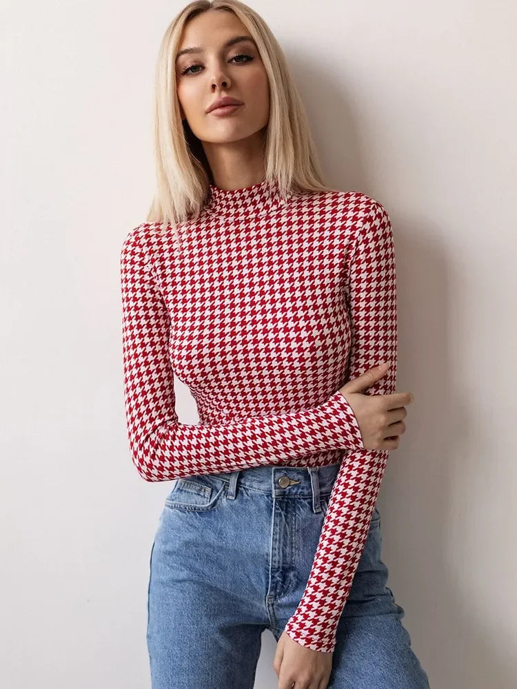Body Imprimé Carreaux Manches Longues | Chic & Sexy