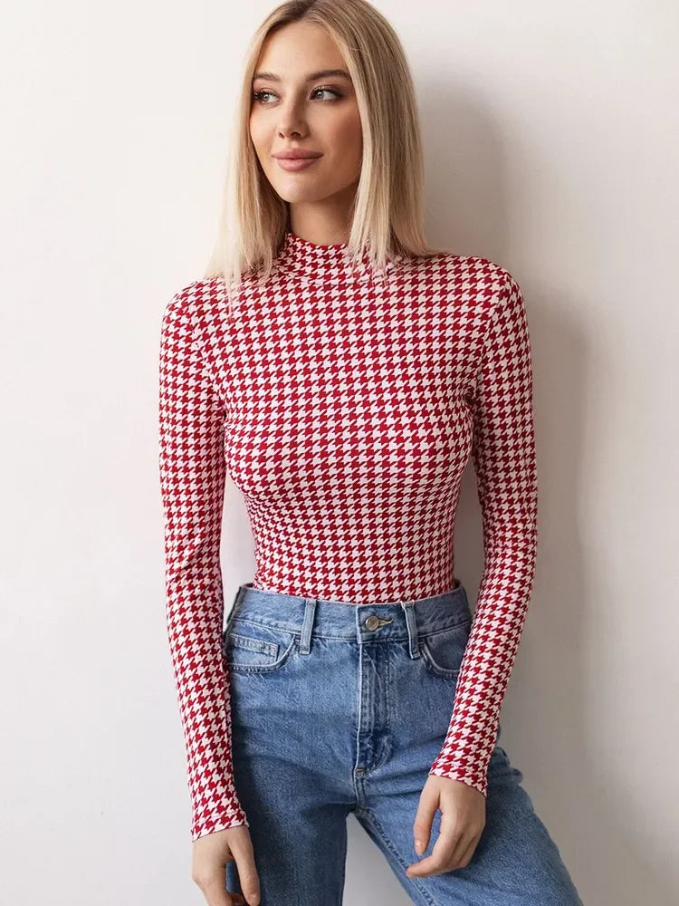 Body Imprimé Carreaux Manches Longues | Chic & Sexy