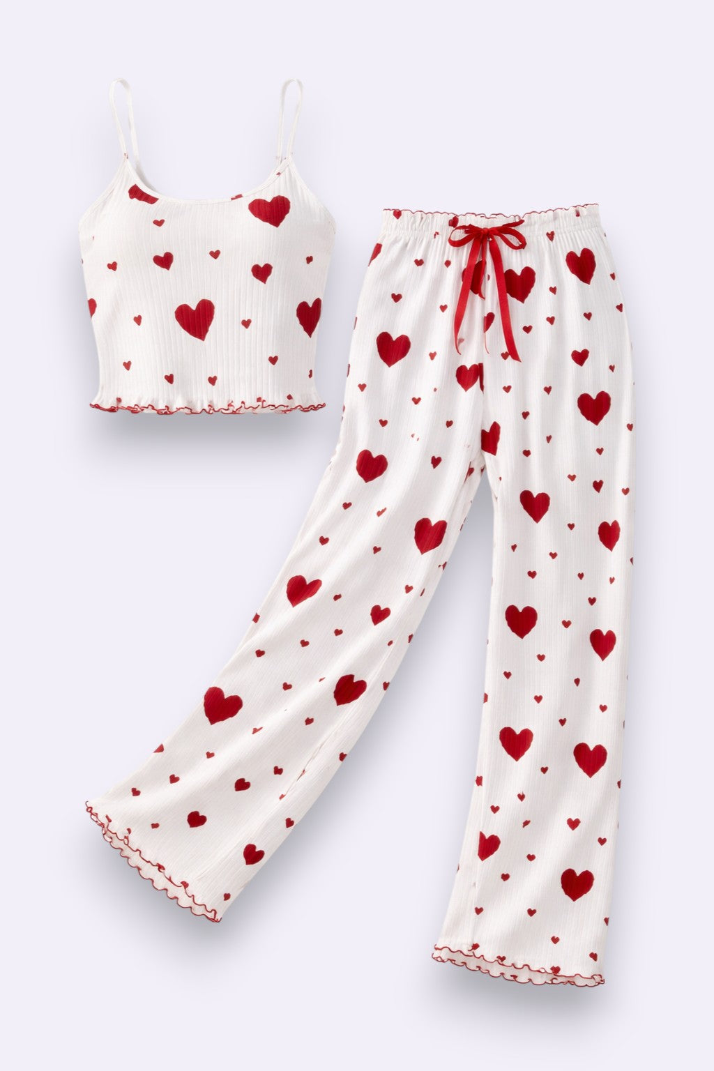 Pyjama Deux Pièces Cœurs Rouges – Douceur & Confort Automnal